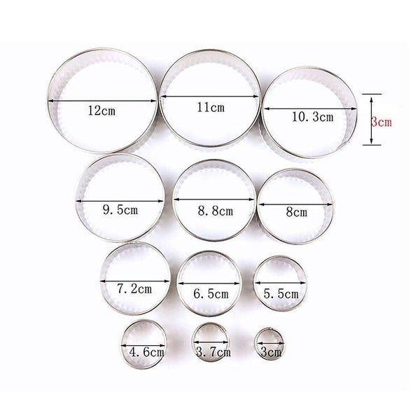 Kitchen Molds 12pcs/set Stainless Steel Round Cookie Biscuit Cutters Circle Pastry Cutters Metal Bak