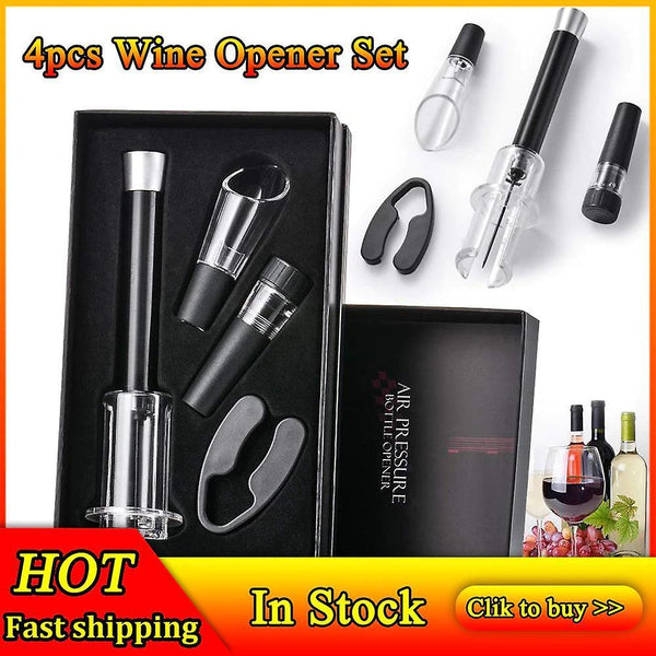 Bottle openers 4pcs wine opener set air pressure pump bottle opener cork remover black