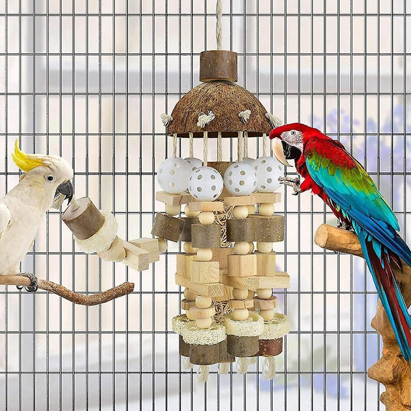 Bird toys large parrot toy natural wooden blocks bird chewing toy parrot cage bite toy|bird toys