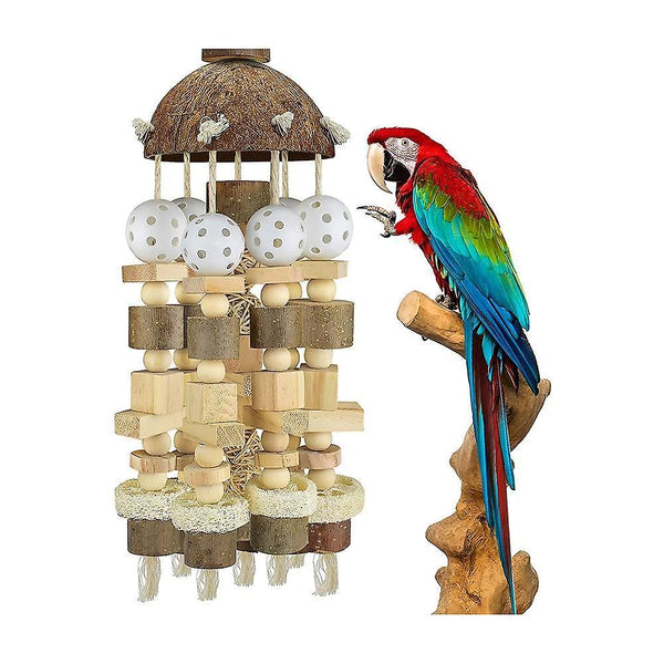 Bird toys large parrot toy natural wooden blocks bird chewing toy parrot cage bite toy|bird toys