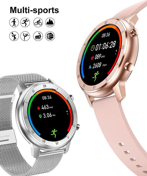 Watches full touch smart watch womenwaterproof bracelet ecg heart rate smart watches mesh rosegold