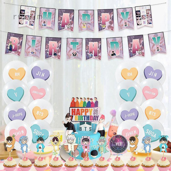 Balloons BTS Theme Party Supplies Decor Banner Cake Topper