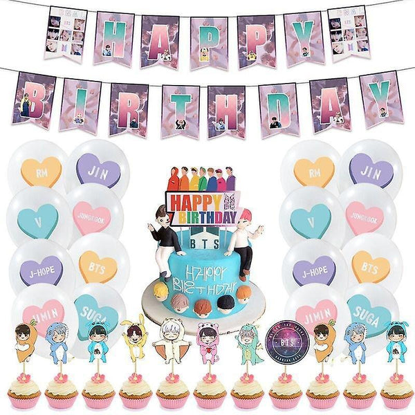 Balloons BTS Theme Party Supplies Decor Banner Cake Topper