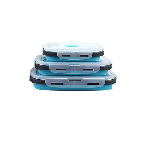 Lunch boxes totes bento box lunch box silicone folding food container blue 350/500/800ml 3 piece set