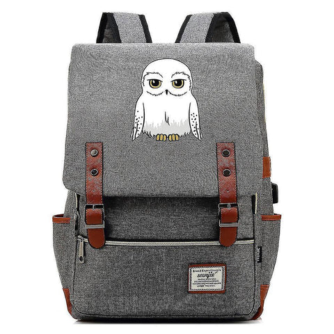 Backpacks harry potter owl teenagers schoolbag usb leisure backpack grey