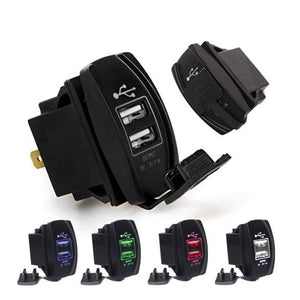 Phone stands black waterproof led 3.1A motorcycle car dual usb power charger port socket