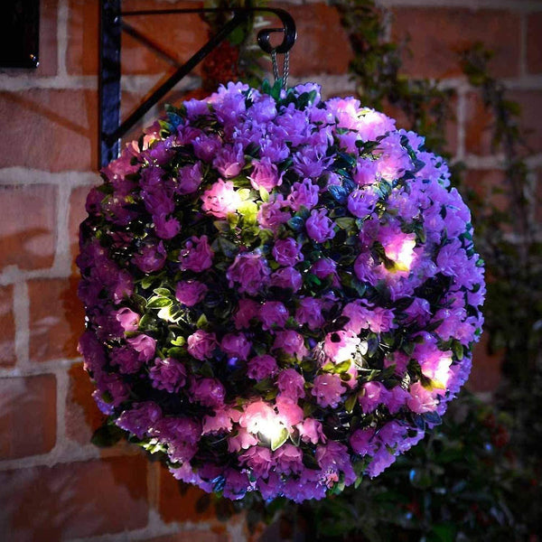 Light ropes strings purple 28cm mini rose topiary ball with led light