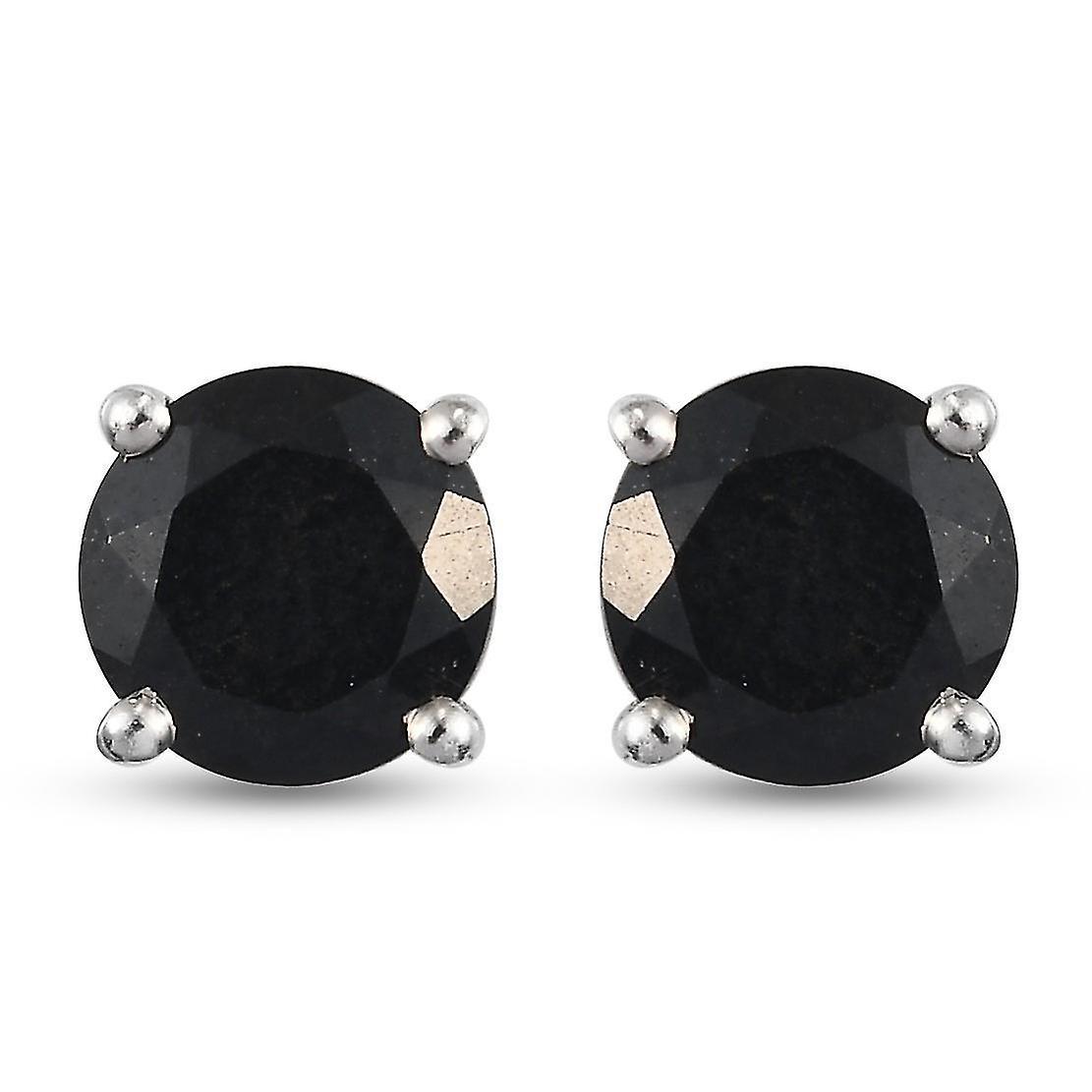 Earrings black tourmaline stud earrings with push back in platinum plated silver 2.75 Ct.