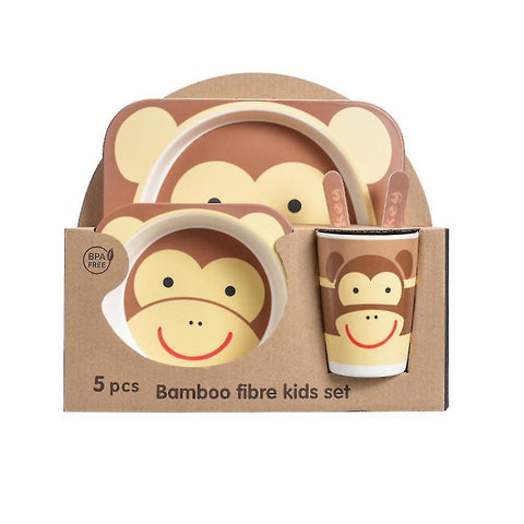 Dinnerware sets homemiyn five-piece bamboo fiber children's tableware monkey pattern kid sets