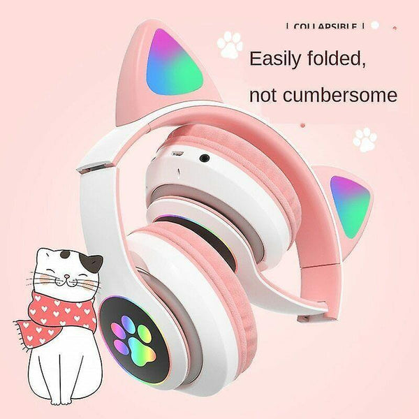 Headphones headsets wireless cute cat ear headphones bluetooth headset led earphones headphones