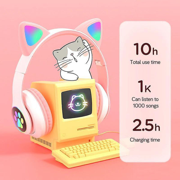 Headphones headsets wireless cute cat ear headphones bluetooth headset led earphones headphones