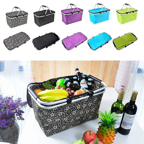 Picnic baskets homemiyn coated oxford cloth foldable insulated picnic basket 48*28*24cm green