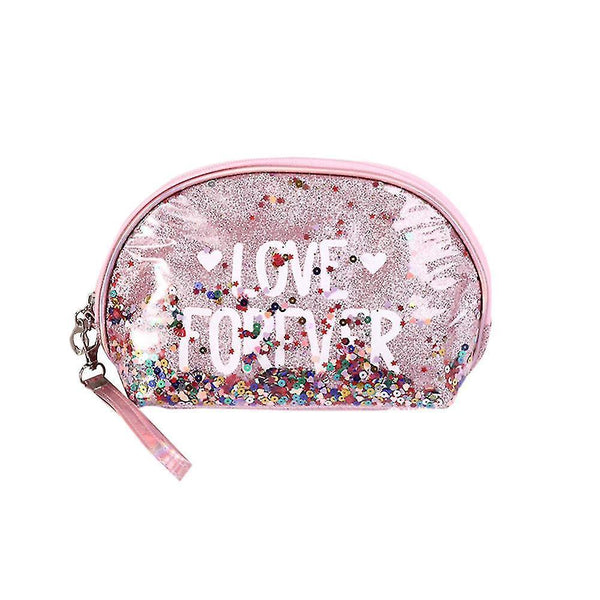 Cosmetic toiletry bags sequin makeup bag with interlayer 22x7.5X14cm pink