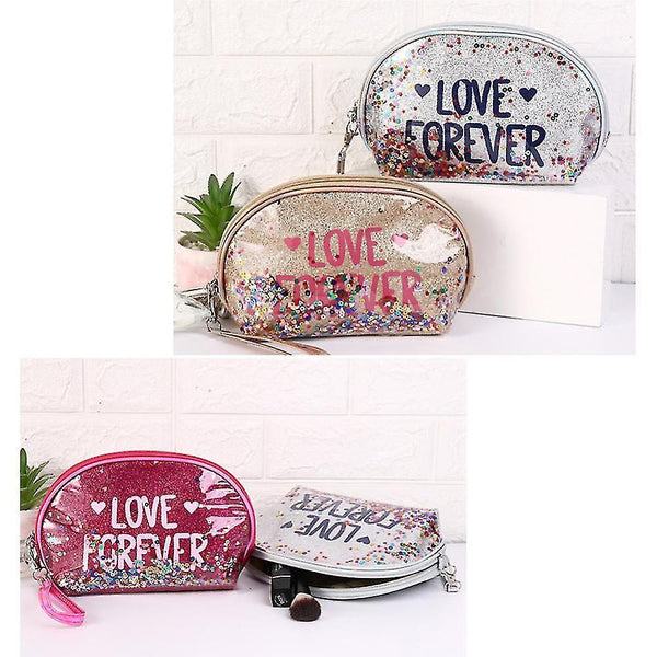 Cosmetic toiletry bags sequin makeup bag with interlayer 22x7.5X14cm pink