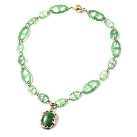 Necklaces 62.7ct Green Jade and Natural Zircon Necklace in Yellow Gold Plated Silver 18"