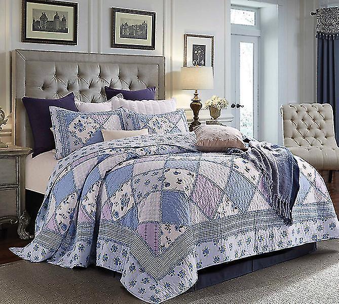 Quilts Comforters Spura Home Patchwork Garden of Blues Contemporary Quilt Set Full/Queen Blue