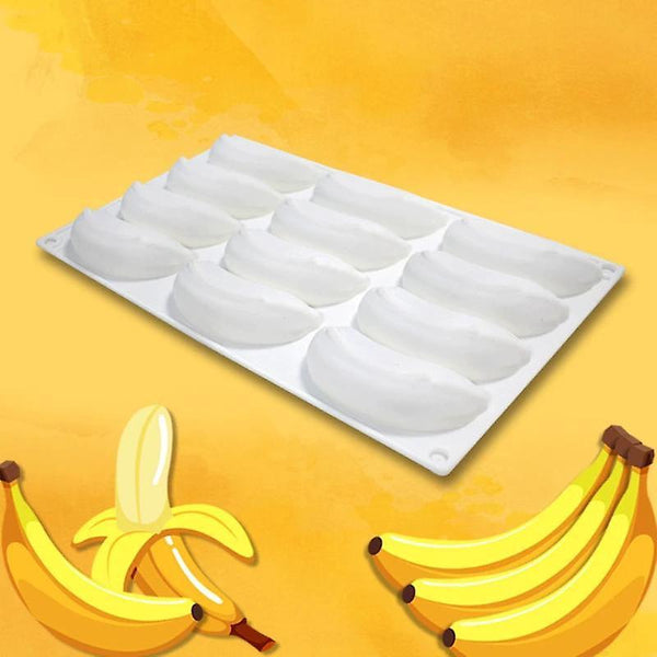 Ice cube trays 12 cavity 3d banana silicone mold for baking chocolate mousse cake ice cream cake molds