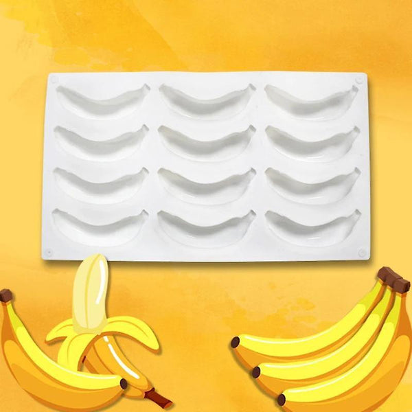 Ice cube trays 12 cavity 3d banana silicone mold for baking chocolate mousse cake ice cream cake molds