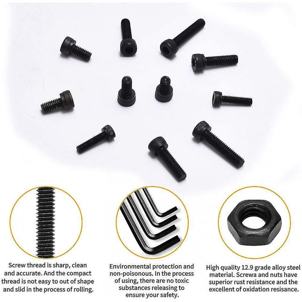 Nuts bolts kit 1225pcs m2 m3 m4 m5 carbon steel hexagon head button socket head cable bolts screws with nuts