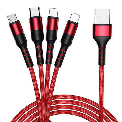 Multi Charging Cable 4 In 1 Nylon Braided Multiple Usb Fast Charging Cord Adapter Type C Micro Usb Port Connectors Compatible Cell Phones Tablets And  Power Adapter & Charger Accessories