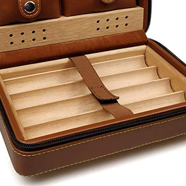 Leather Travel Cigar Humidor Case Portable Cedar Wood With Humidifier Humidifier For 4 Cigars Cigar Cases