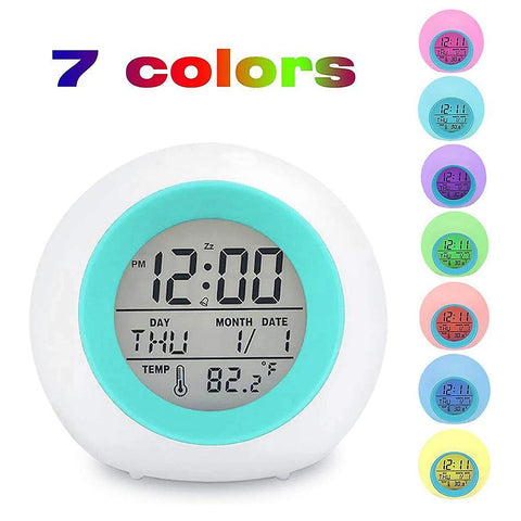 Blue Children's Digital Alarm Clock Led Children Alarm Clock 7 Colors Alarm Clocks