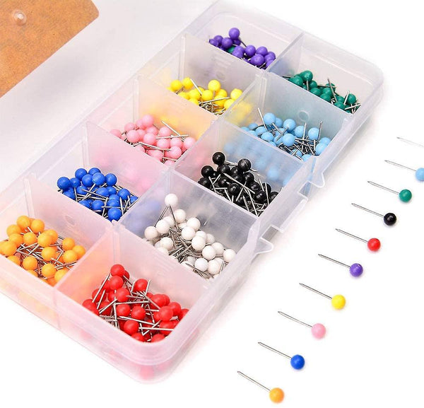 500 Pcs Round Head Pin Plastic Head & Stainless Steel Needle 10 Colors Plastic Push Pin Plastic Head Push Pins For School Office Family Leisure Tacks & Pushpins