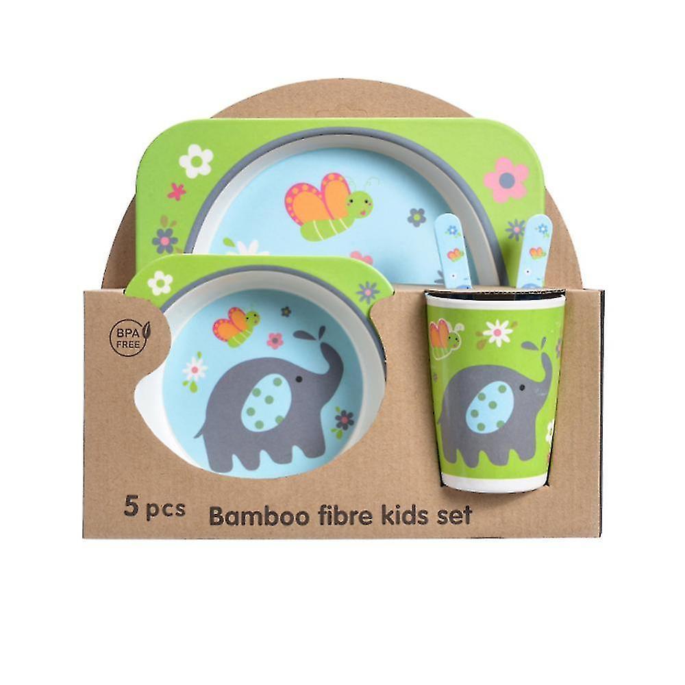 Dinnerware sets homemiyn five-piece bamboo fiber children's tableware elephant pattern kid sets