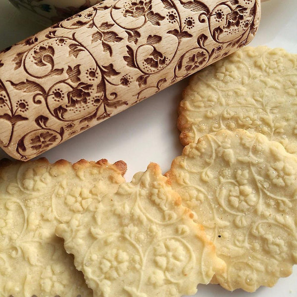 Christmas gift kids Rolling Pin Engraved Carved Wood Embossed Rolling Pin Kitchen Tool