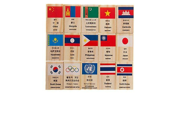 Wooden Blocks 100pcs Wooden Flag Domino Game Learning Flags World Countries Educational Toys Christm