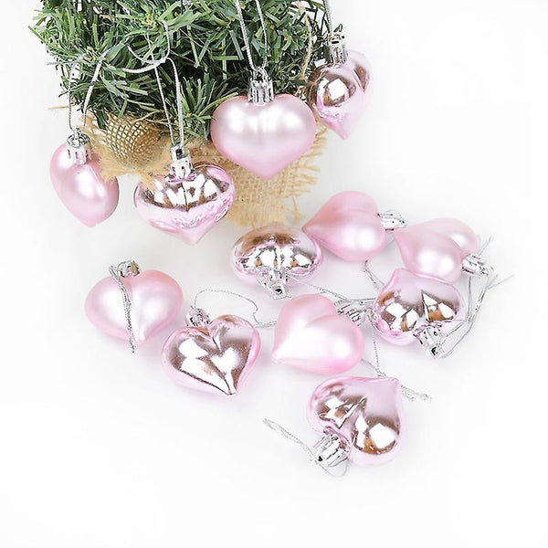 Christmas gift kids pink 12pcs Plastic Heart Ornament For Tree Decor Balls Decorations For Home Hang