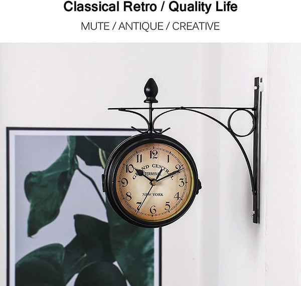 Railway Station Clock Double-sided Retro Style Digits Wall Clock Wall Clocks