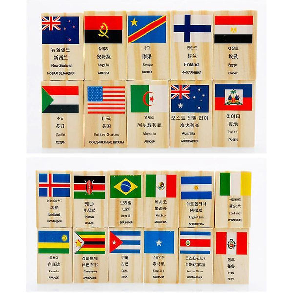 Wooden Blocks 100pcs Wooden Flag Domino Game Learning Flags World Countries Educational Toys Christm