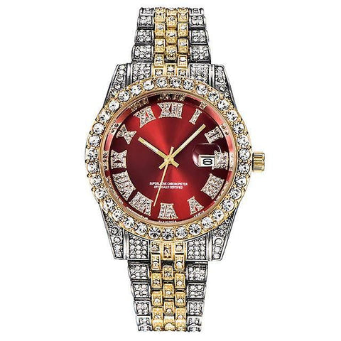 Watches hip hop diamond watch men luxury brand mens gold watch analog quartz watches red