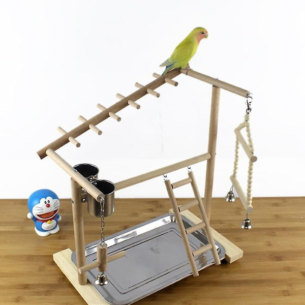 Bird Toys Wooden Bird Perch Stand With Feeder Cups Playground Exercise Gym Playstand Ladder|Bird Per