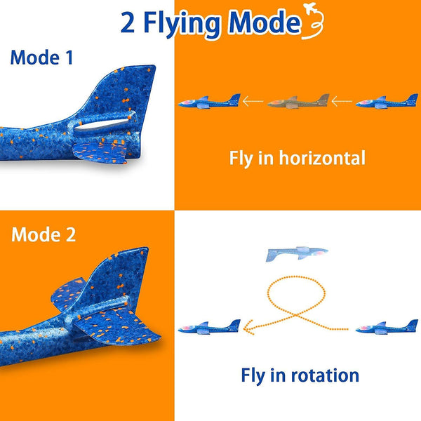 2 Pack Led Light Airplane 17.5" Large Throwing Foam Plane 2 Flight Mode Glider Plane flying Toy For Kids gifts For 3 4 5 6 7 Years Old Boy outdoor Spo Toy Airplanes