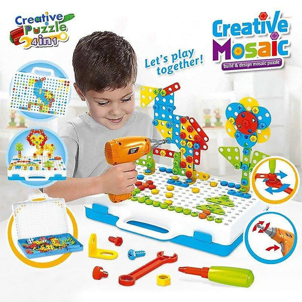 Wooden Blocks Drilling Screw 3D Creative Mosaic Puzzle Toys For Children Building Bricks Toys Kids D