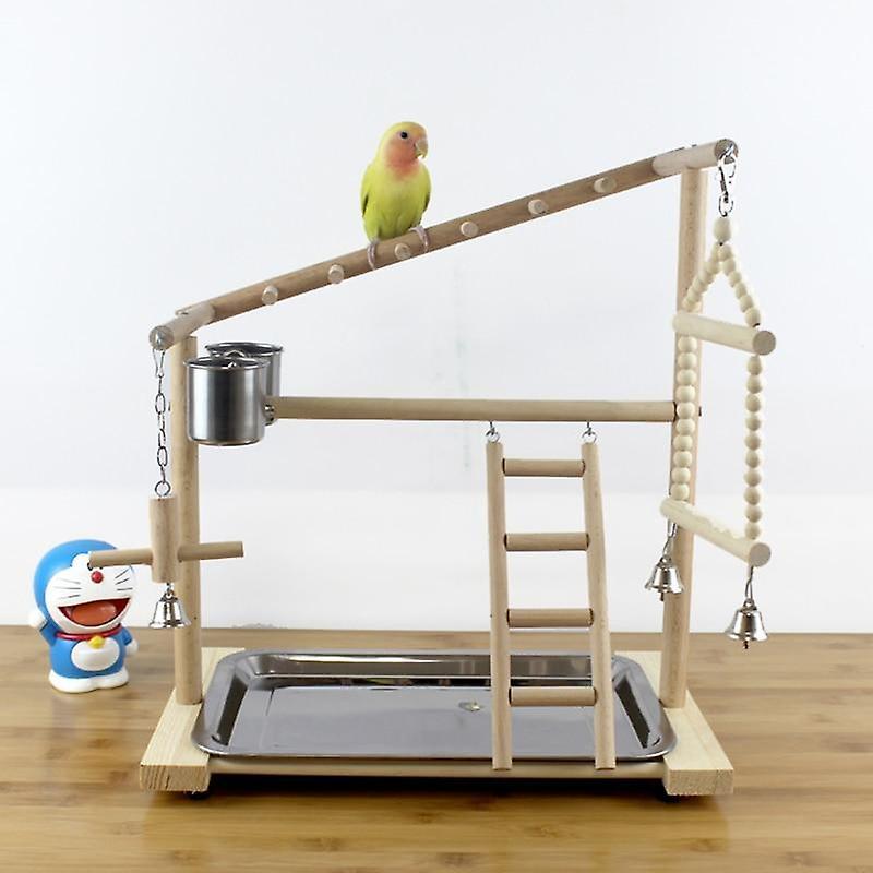 Bird Toys Wooden Bird Perch Stand With Feeder Cups Playground Exercise Gym Playstand Ladder|Bird Per