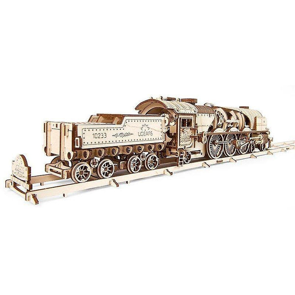 Action Toy Figures V-Express Steam Train with Tender - Mechanical Wooden Model Kit 70058