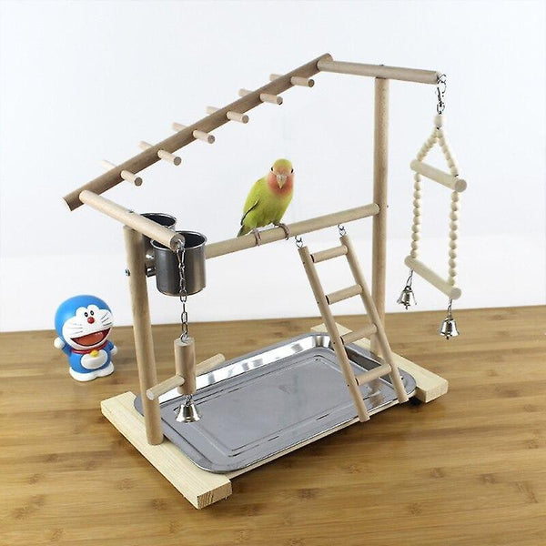 Bird Toys Wooden Bird Perch Stand With Feeder Cups Playground Exercise Gym Playstand Ladder|Bird Per