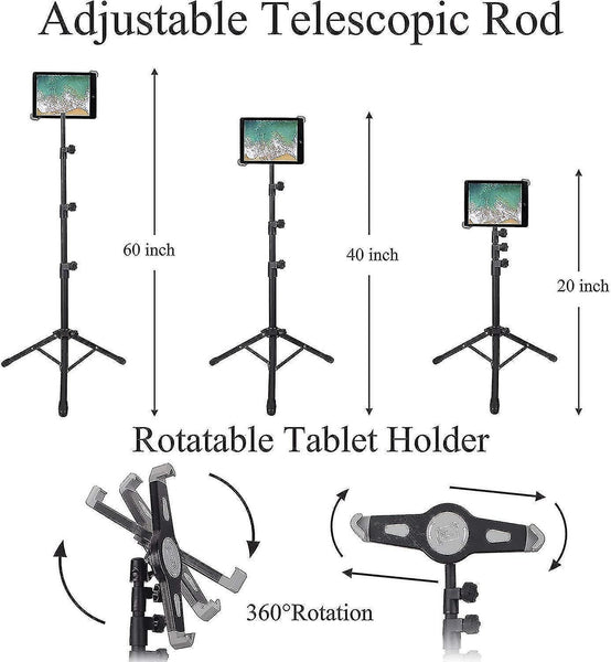 Phone stands phone st s ipad tripod st floor tablet tripod mount height adjustable 20 to 60 inch 360