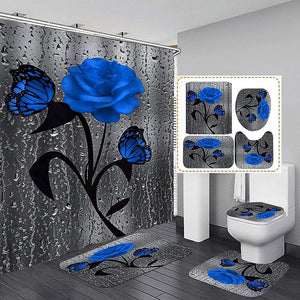 Flower Shower Curtain Sets With Non-slip Carpets Shower Curtain Shower Curtains