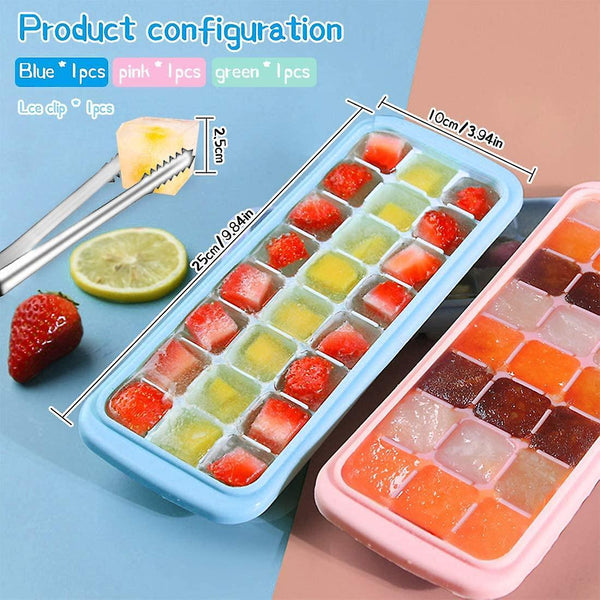 Ice Cube Mold Silicone Silicone Ice Cubes 3-pack 24 Cube Ice Cube Molds Ice Mold Tray Ice Cube Tray Stackable Ice Cube Containers With Lid Bpa F Flatware Sets