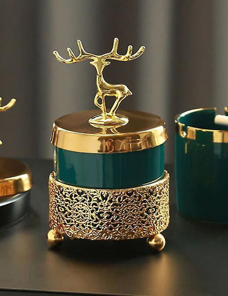 Ashtrays ashtray with lid decoration living room elk gold frame emerald ceramic ashtray christmas gift for boyfriend