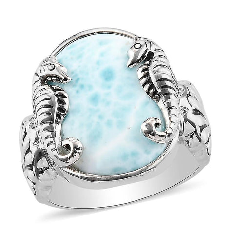 Rings sajen silver larimar seahorse ring for women in platinum plated silver 10.4Ct r