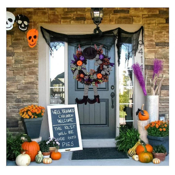 Wreath floral frames witch halloween wreath with hat legs pumpkin door wreath