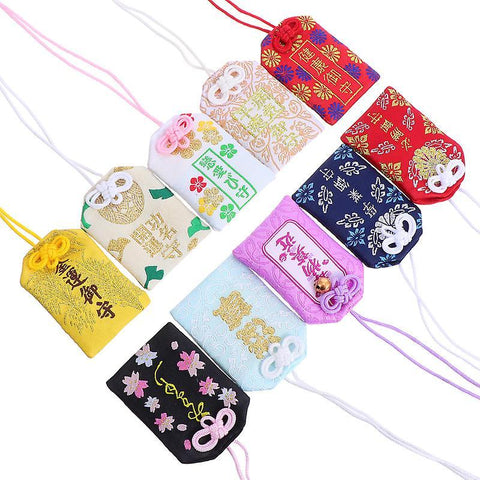 6.5X5CM Assorted Color Holiday Ornaments 10pcs Japanese Omamori Japanese Shrine Amulet Omamori Charm Blessing Bag Mixed Style