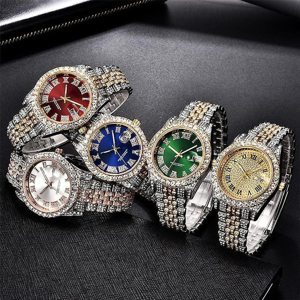 Watches hip hop diamond watch men luxury brand mens gold watch analog quartz watches red