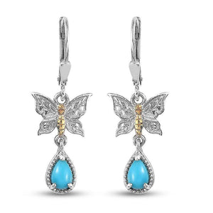 Earrings sleeping beauty turquoise butterfly earrings in platinum gold over silver 1ct