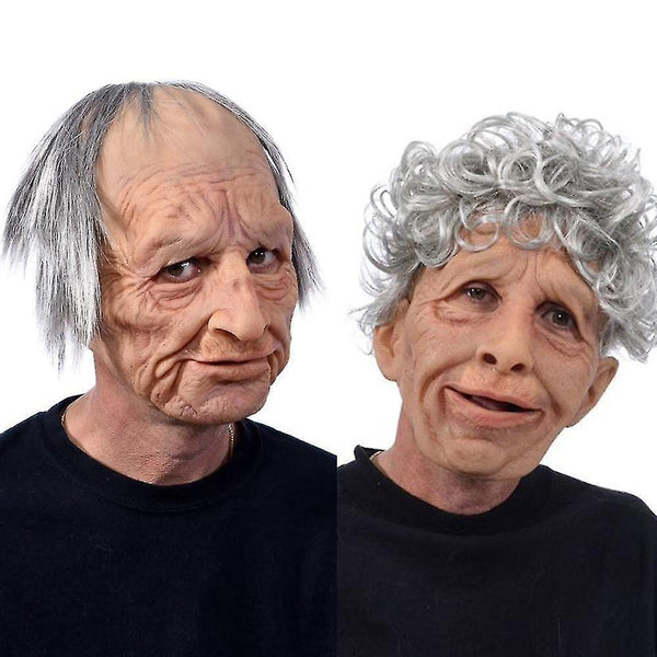 Masks funny realistic latex old man woman mask with hair halloween cosplay fancy dress head rubber party